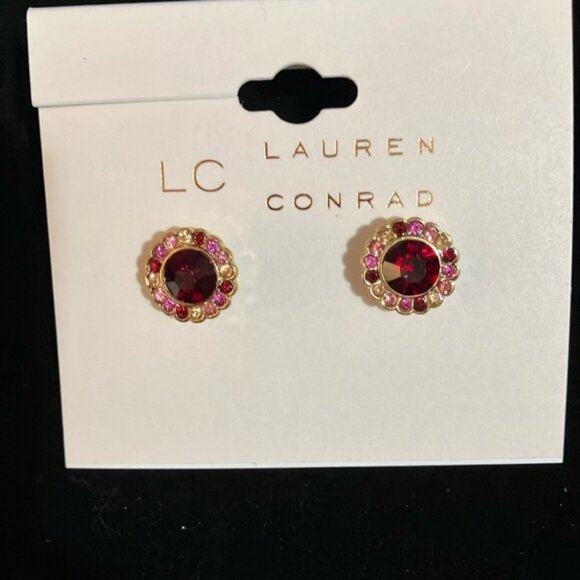 NWT Lauren Conrad red stone earrings with multicolored surrounding stones. - Picture 1 of 2